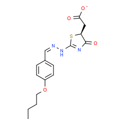 ChemSpider 2D Image | {(5S)-2-[(2Z)-2-(4-Butoxybenzylidene)hydrazino]-4-oxo-4,5-dihydro-1,3-thiazol-5-yl}acetate | C16H18N3O4S