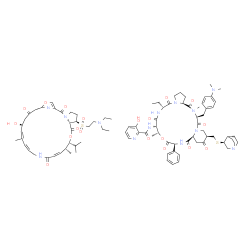ChemSpider 2D Image | N-{(6R,9S,10R,13S,15aS,18R,22S,24aS)-18-{[(3S)-1-Azabicyclo[2.2.2]oct-3-ylsulfanyl]methyl}-22-[4-(dimethylamino)benzyl]-6-ethyl-10,23-dimethyl-5,8,12,15,17,21,24-heptaoxo-13-phenyldocosahydro-12H-pyri
do[2,1-f]pyrrolo[2,1-l][1,4,7,10,13,16]oxapentaazacyclononadecin-9-yl}-3-hydroxy-2-pyridinecarboxamide - (6R,7S,10R,11R,12Z,17Z,19Z,21S)-6-{[2-(diethylamino)ethyl]sulfonyl}-21-hydroxy-10-isopropyl-11,
19-dimethyl-9,26-dioxa-3,15,28-triazatricyclo[23.2.1.0~3,7~]octacosa-1(27),12,17,19,25(28)-pentaene-2,8,14,23-tetrone (1:1) | C87H117N13O19S2