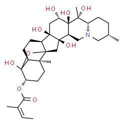 ChemSpider 2D Image | (3beta,9beta,16beta)-4,12,14,16,17,20-Hexahydroxy-4,9-epoxycevan-3-yl (2Z)-2-methyl-2-butenoate | C32H49NO9