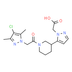 ChemSpider 2D Image | (5-{1-[(4-Chloro-3,5-dimethyl-1H-pyrazol-1-yl)acetyl]-3-piperidinyl}-1H-pyrazol-1-yl)acetic acid | C17H22ClN5O3