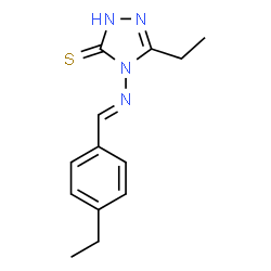 ChemSpider 2D Image | 5-Ethyl-4-{[(E)-(4-ethylphenyl)methylene]amino}-4H-1,2,4-triazole-3-thiol | C13H16N4S