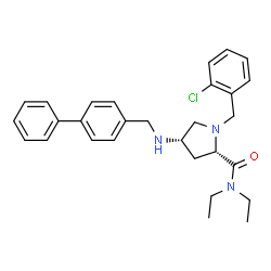 ChemSpider 2D Image | (4S)-4-[(4-Biphenylylmethyl)amino]-1-(2-chlorobenzyl)-N,N-diethyl-L-prolinamide | C29H34ClN3O