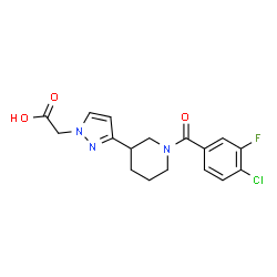 ChemSpider 2D Image | {3-[1-(4-Chloro-3-fluorobenzoyl)-3-piperidinyl]-1H-pyrazol-1-yl}acetic acid | C17H17ClFN3O3