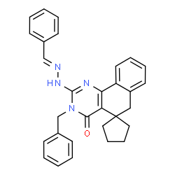 ChemSpider 2D Image | 3-Benzyl-2-[(2E)-2-benzylidenehydrazino]-3H-spiro[benzo[h]quinazoline-5,1'-cyclopentan]-4(6H)-one | C30H28N4O