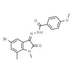 ChemSpider 2D Image | N'-[(3Z)-5-Bromo-1,7-dimethyl-2-oxo-1,2-dihydro-3H-indol-3-ylidene]-4-methoxybenzohydrazide | C18H16BrN3O3