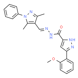 ChemSpider 2D Image | N'-[(E)-(3,5-Dimethyl-1-phenyl-1H-pyrazol-4-yl)methylene]-3-(2-methoxyphenyl)-1H-pyrazole-5-carbohydrazide | C23H22N6O2
