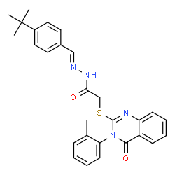 ChemSpider 2D Image | N'-[(E)-(4-tert-Butylphenyl)methylene]-2-{[3-(2-methylphenyl)-4-oxo-3,4-dihydroquinazolin-2-yl]sulfanyl}acetohydrazide | C28H28N4O2S