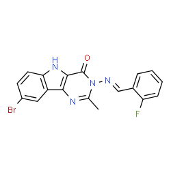 ChemSpider 2D Image | 8-Bromo-3-[(E)-(2-fluorobenzylidene)amino]-2-methyl-3,5-dihydro-4H-pyrimido[5,4-b]indol-4-one | C18H12BrFN4O