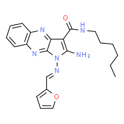 ChemSpider 2D Image | 2-Amino-1-[(E)-(2-furylmethylene)amino]-N-hexyl-1H-pyrrolo[2,3-b]quinoxaline-3-carboxamide | C22H24N6O2