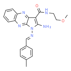 ChemSpider 2D Image | 2-Amino-N-(2-methoxyethyl)-1-[(E)-(4-methylbenzylidene)amino]-1H-pyrrolo[2,3-b]quinoxaline-3-carboxamide | C22H22N6O2