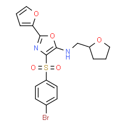 ChemSpider 2D Image | 4-[(4-Bromophenyl)sulfonyl]-2-(2-furyl)-N-(tetrahydro-2-furanylmethyl)-1,3-oxazol-5-amine | C18H17BrN2O5S