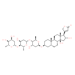 ChemSpider 2D Image | (3beta,5beta,16alpha)-3-{[2,6-Dideoxy-beta-D-ribo-hexopyranosyl-(1->4)-2,6-dideoxy-beta-D-ribo-hexopyranosyl-(1->4)-2,6-dideoxy-beta-D-ribo-hexopyranosyl]oxy}-14,16-dihydroxycard-20(22)-enolide | C41H64O14