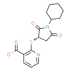ChemSpider 2D Image | 2-{[(3S)-1-Cyclohexyl-2,5-dioxo-3-pyrrolidinyl]sulfanyl}nicotinate | C16H17N2O4S