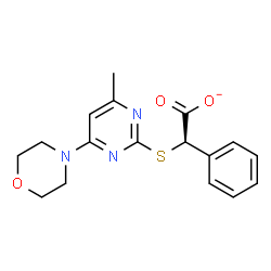 ChemSpider 2D Image | (2R)-{[4-Methyl-6-(4-morpholinyl)-2-pyrimidinyl]sulfanyl}(phenyl)acetate | C17H18N3O3S