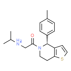 ChemSpider 2D Image | N-{2-[(4R)-4-(4-Methylphenyl)-6,7-dihydrothieno[3,2-c]pyridin-5(4H)-yl]-2-oxoethyl}-2-propanaminium | C19H25N2OS