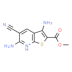 ChemSpider 2D Image | 3,6-Diamino-5-cyano-2-(methoxycarbonyl)thieno[2,3-b]pyridin-7-ium | C10H9N4O2S