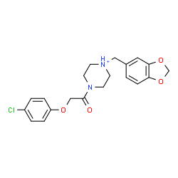 ChemSpider 2D Image | 1-(1,3-Benzodioxol-5-ylmethyl)-4-[(4-chlorophenoxy)acetyl]piperazin-1-ium | C20H22ClN2O4