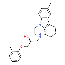 ChemSpider 2D Image | (3aS)-3-[(2S)-2-Hydroxy-3-(2-methylphenoxy)propyl]-8-methyl-2,3,3a,4,5,6-hexahydro-1H-pyrazino[3,2,1-jk]carbazol-3-ium | C25H31N2O2