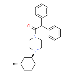 ChemSpider 2D Image | 4-(Diphenylacetyl)-1-[(1S,3S)-3-methylcyclohexyl]piperazin-1-ium | C25H33N2O