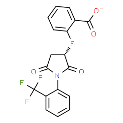 ChemSpider 2D Image | 2-({(3S)-2,5-Dioxo-1-[2-(trifluoromethyl)phenyl]-3-pyrrolidinyl}sulfanyl)benzoate | C18H11F3NO4S