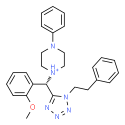 ChemSpider 2D Image | 1-{(S)-(2-Methoxyphenyl)[1-(2-phenylethyl)-1H-tetrazol-5-yl]methyl}-4-phenylpiperazin-1-ium | C27H31N6O
