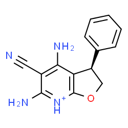 ChemSpider 2D Image | (3R)-4,6-Diamino-5-cyano-3-phenyl-2,3-dihydrofuro[2,3-b]pyridin-7-ium | C14H13N4O