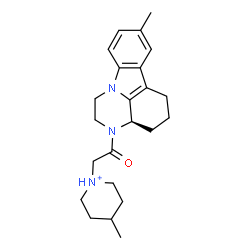 ChemSpider 2D Image | 4-Methyl-1-{2-[(3aR)-8-methyl-1,2,3a,4,5,6-hexahydro-3H-pyrazino[3,2,1-jk]carbazol-3-yl]-2-oxoethyl}piperidinium | C23H32N3O