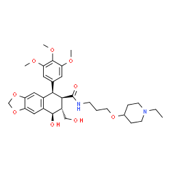 ChemSpider 2D Image | (5R,6R,7R,8R)-N-{3-[(1-Ethyl-4-piperidinyl)oxy]propyl}-8-hydroxy-7-(hydroxymethyl)-5-(3,4,5-trimethoxyphenyl)-5,6,7,8-tetrahydronaphtho[2,3-d][1,3]dioxole-6-carboxamide | C32H44N2O9