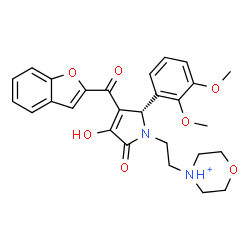 ChemSpider 2D Image | 4-{2-[(2S)-3-(1-Benzofuran-2-ylcarbonyl)-2-(2,3-dimethoxyphenyl)-4-hydroxy-5-oxo-2,5-dihydro-1H-pyrrol-1-yl]ethyl}morpholin-4-ium | C27H29N2O7