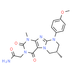 ChemSpider 2D Image | 2-[(7S)-9-(4-Methoxyphenyl)-1,7-dimethyl-2,4-dioxo-1,4,6,7,8,9-hexahydropyrimido[2,1-f]purin-3(2H)-yl]acetamide | C19H22N6O4