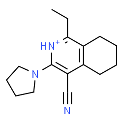 ChemSpider 2D Image | 4-Cyano-1-ethyl-3-(1-pyrrolidinyl)-5,6,7,8-tetrahydroisoquinolinium | C16H22N3