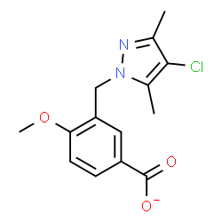 ChemSpider 2D Image | 3-[(4-Chloro-3,5-dimethyl-1H-pyrazol-1-yl)methyl]-4-methoxybenzoate | C14H14ClN2O3