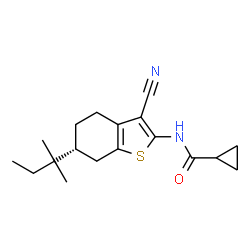 ChemSpider 2D Image | N-[(6R)-3-Cyano-6-(2-methyl-2-butanyl)-4,5,6,7-tetrahydro-1-benzothiophen-2-yl]cyclopropanecarboxamide | C18H24N2OS