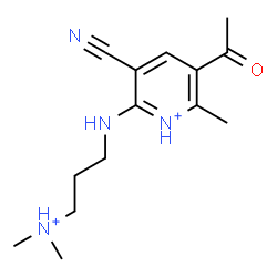 ChemSpider 2D Image | 3-Acetyl-5-cyano-6-{[3-(dimethylammonio)propyl]amino}-2-methylpyridinium | C14H22N4O