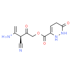 ChemSpider 2D Image | (3R)-3-Cyano-4-oxo-5-{[(6-oxo-1,2,5,6-tetrahydro-3-pyridazinyl)carbonyl]oxy}-1-penten-2-aminium | C11H13N4O4