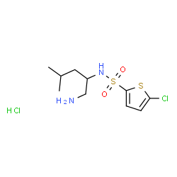 ChemSpider 2D Image | N-(1-Amino-4-methyl-2-pentanyl)-5-chloro-2-thiophenesulfonamide hydrochloride (1:1) | C10H18Cl2N2O2S2