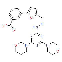 ChemSpider 2D Image | 3-{5-[(Z)-{[4-(4-Morpholinyl)-6-(1,3-oxazinan-3-yl)-1,3,5-triazin-2-yl]hydrazono}methyl]-2-furyl}benzoate | C23H24N7O5