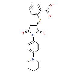 ChemSpider 2D Image | 2-({(3R)-2,5-Dioxo-1-[4-(1-piperidinyl)phenyl]-3-pyrrolidinyl}sulfanyl)benzoate | C22H21N2O4S