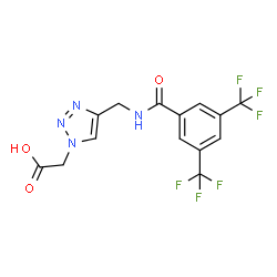 ChemSpider 2D Image | [4-({[3,5-Bis(trifluoromethyl)benzoyl]amino}methyl)-1H-1,2,3-triazol-1-yl]acetic acid | C14H10F6N4O3