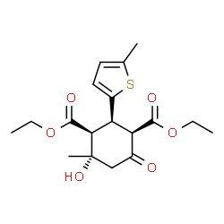 ChemSpider 2D Image | Diethyl (1R,2R,3S,4S)-4-hydroxy-4-methyl-2-(5-methyl-2-thienyl)-6-oxo-1,3-cyclohexanedicarboxylate | C18H24O6S