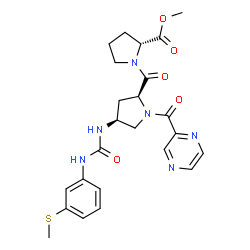 ChemSpider 2D Image | Methyl (4S)-4-({[3-(methylsulfanyl)phenyl]carbamoyl}amino)-1-(2-pyrazinylcarbonyl)-L-prolyl-D-prolinate | C24H28N6O5S