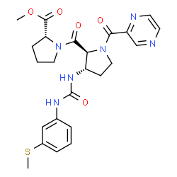 ChemSpider 2D Image | Methyl (3S)-3-({[3-(methylsulfanyl)phenyl]carbamoyl}amino)-1-(2-pyrazinylcarbonyl)-L-prolyl-D-prolinate | C24H28N6O5S