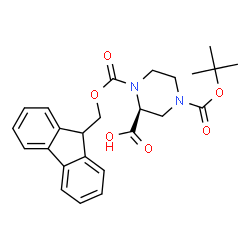 ChemSpider 2D Image | (S)-1-(((9H-Fluoren-9-yl)methoxy)carbonyl)-4-(tert-butoxycarbonyl)piperazine-2-carboxylic acid | C25H28N2O6