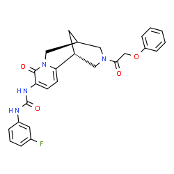 ChemSpider 2D Image | 1-(3-Fluorophenyl)-3-[(1R,9S)-6-oxo-11-(phenoxyacetyl)-7,11-diazatricyclo[7.3.1.0~2,7~]trideca-2,4-dien-5-yl]urea | C26H25FN4O4