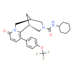 ChemSpider 2D Image | (1R,9R)-N-Cyclohexyl-6-oxo-3-[4-(trifluoromethoxy)phenyl]-7,11-diazatricyclo[7.3.1.0~2,7~]trideca-2,4-diene-11-carboxamide | C25H28F3N3O3