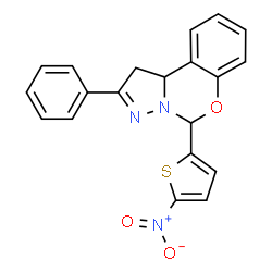 ChemSpider 2D Image | 5-(5-Nitro-2-thienyl)-2-phenyl-1,10b-dihydropyrazolo[1,5-c][1,3]benzoxazine | C20H15N3O3S