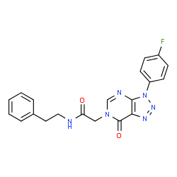 ChemSpider 2D Image | 2-[3-(4-Fluorophenyl)-7-oxo-3,7-dihydro-6H-[1,2,3]triazolo[4,5-d]pyrimidin-6-yl]-N-(2-phenylethyl)acetamide | C20H17FN6O2