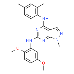 ChemSpider 2D Image | N~6~-(2,5-Dimethoxyphenyl)-N~4~-(2,4-dimethylphenyl)-1-methyl-1H-pyrazolo[3,4-d]pyrimidine-4,6-diamine | C22H24N6O2