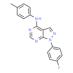 ChemSpider 2D Image | 1-(4-Fluorophenyl)-N-(4-methylphenyl)-1H-pyrazolo[3,4-d]pyrimidin-4-amine | C18H14FN5