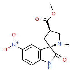 ChemSpider 2D Image | Methyl (3S,4'R)-1'-methyl-5-nitro-2-oxo-1,2-dihydrospiro[indole-3,2'-pyrrolidine]-4'-carboxylate | C14H15N3O5